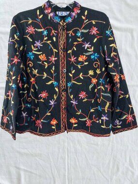 BFA Classics Black Embroidered Flower Jacket Womens Medium